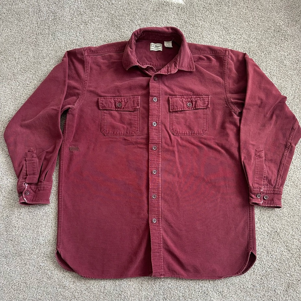Vintage Distressed Patched LL Bean Flannel Button Shirt Shacket Large Tall